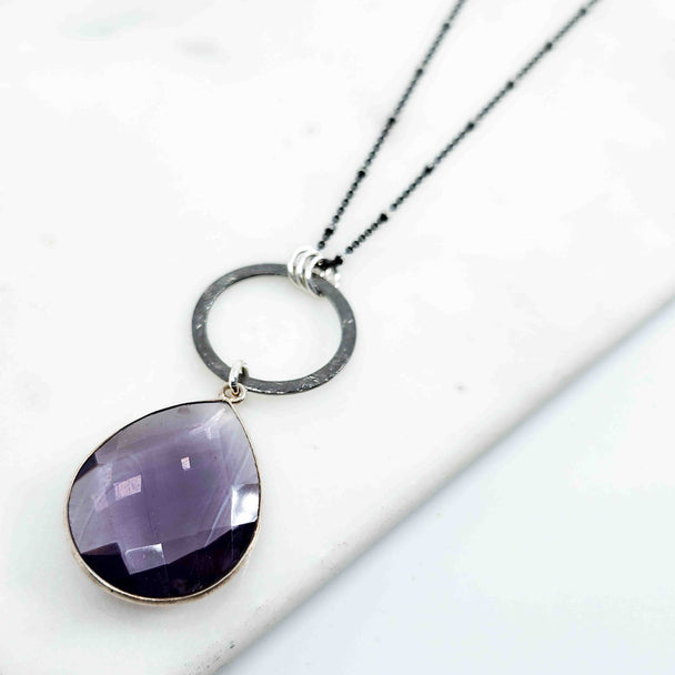 Pear Shaped Amethyst and Open Circle Necklace