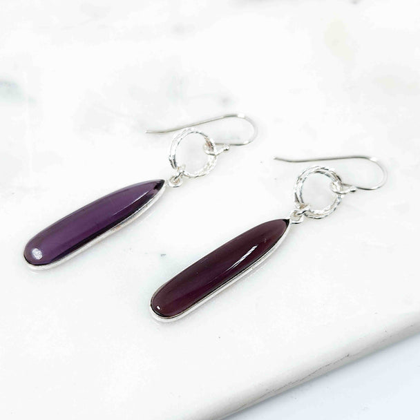 Cabochon Teardrop Shaped Amethyst Triple Circle Drop Earrings