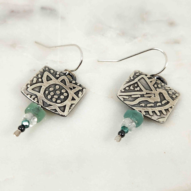 Etched Ancient Roman Glass and Moonstone Earrings