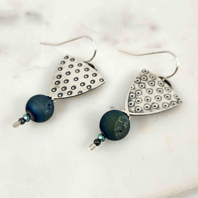 Roller Printed Pyrite and Crystal Earrings