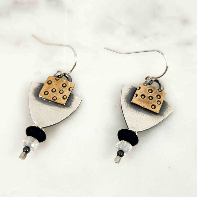 Chased Onyx and Moonstone Earrings