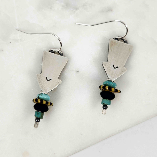 Chased Turquoise and Onyx Earrings