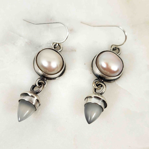 Fabricated Pearl and Moonstone Earrings