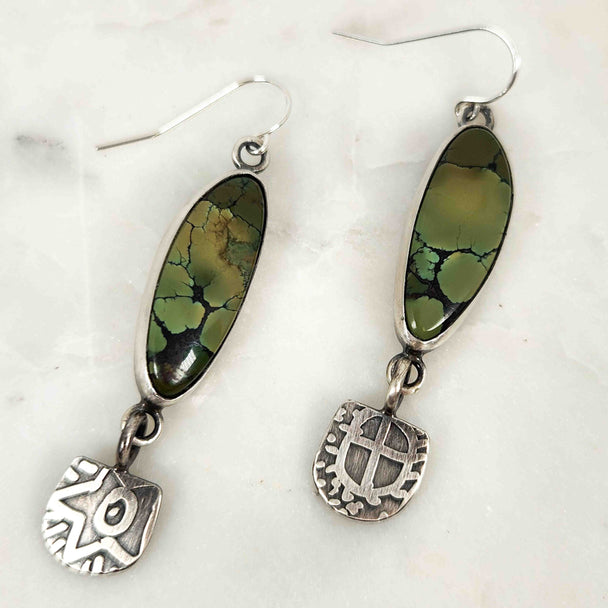 Etched Bao Can Turquoise Earrings