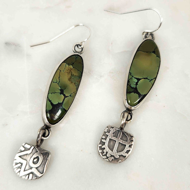 Etched Bao Can Turquoise Earrings