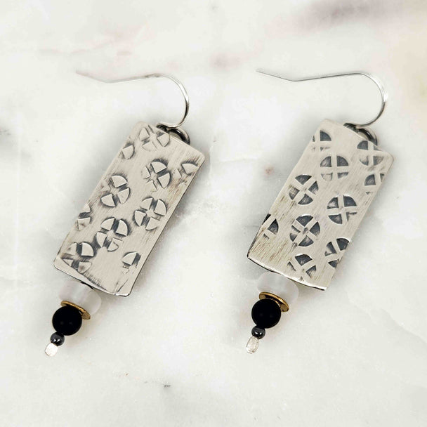 Chased Onyx and Glass Earrings