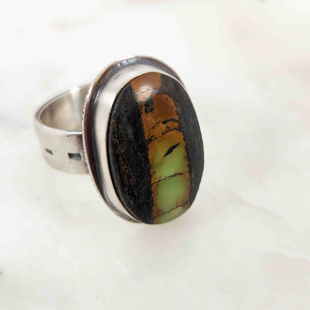 Chased Ribbon Boulder Turquoise Ring
