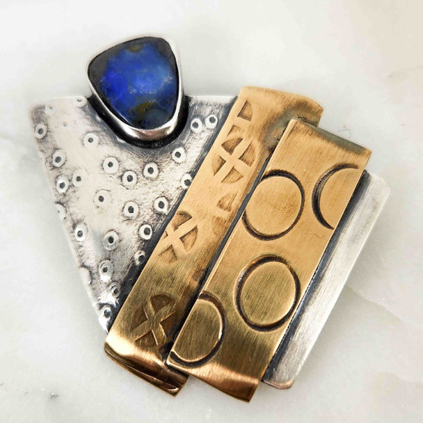 Chased Boulder Opal Brooch