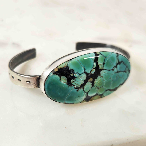 Chased Hubei Turquoise Cuff Bracelet