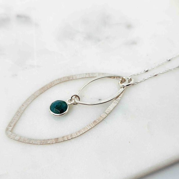 Emerald Round on Layered Open Petal Necklace
