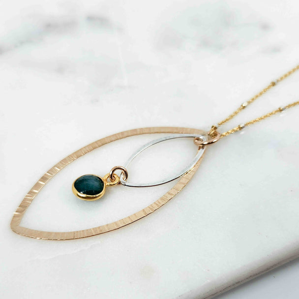 Emerald Round Mixed Metal Layered Open Petal Necklace