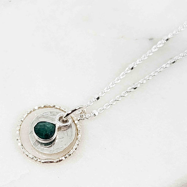 Flat Pear Shaped Emerald Sparkle Halo Layered Necklace