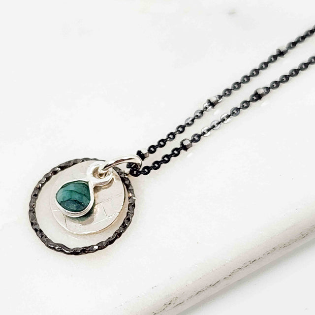 Flat Pear Shaped Emerald Sparkle Halo Layered Necklace 18"