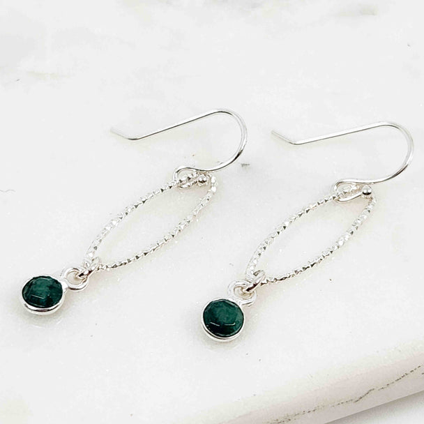 Round Emerald Oval Sparkle Drop Earrings