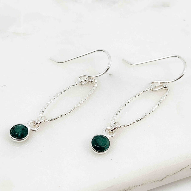 Round Emerald Oval Sparkle Drop Earrings