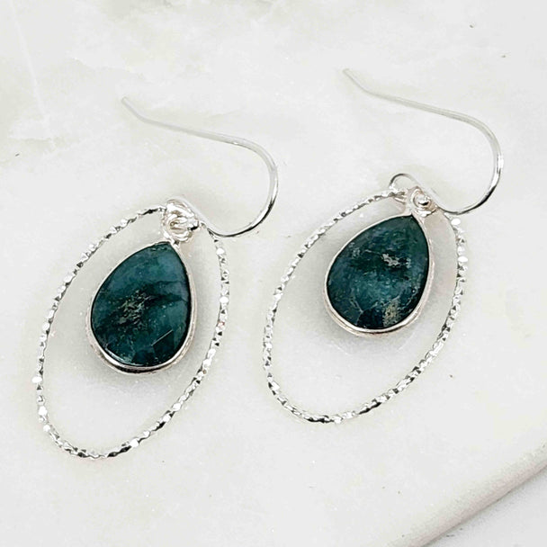Pear Shaped Emerald Halo Circle Earrings
