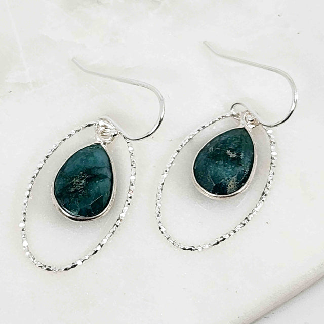 Pear Shaped Emerald Halo Circle Earrings