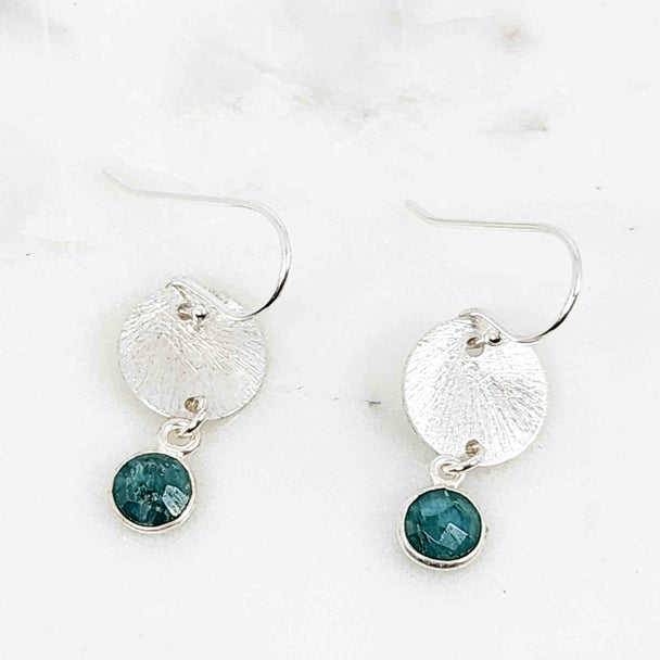 Round Emerald Textured Dangle Disc Earrings