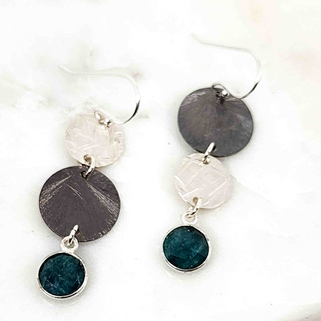 Round Emerald Asymmetrical Double Disc Dangle Earrings