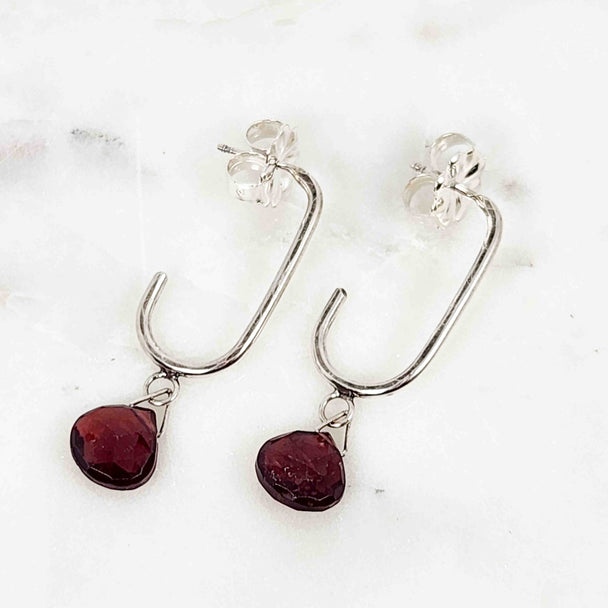 Garnet Paper Clip Hoops