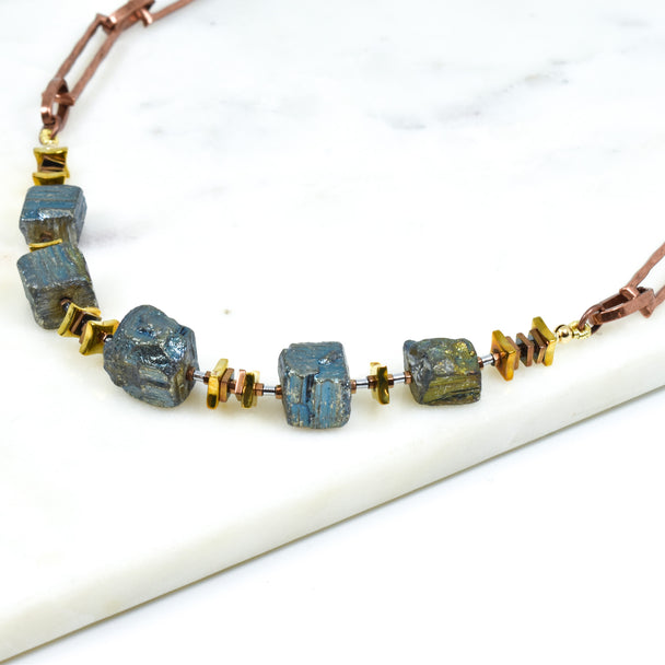 Copper and Pyrite Necklace with Sterling Silver