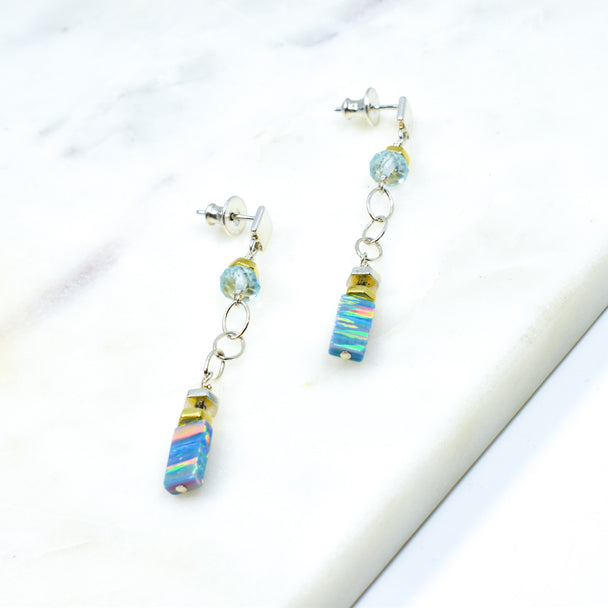 Opal and Swiss Blue Topaz Drop Post Earrings