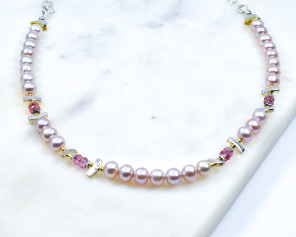 Pink Freshwater Pearl and Topaz Necklace