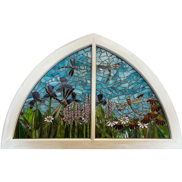 Dragonfly Play Date Mosaic Window