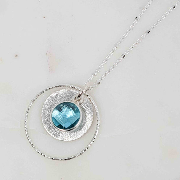 Round Shaped Blue Topaz Sparkle Halo Layered Disc Necklace