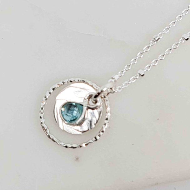 Round Shaped Blue Topaz Sparkle Halo Layered Disc Necklace