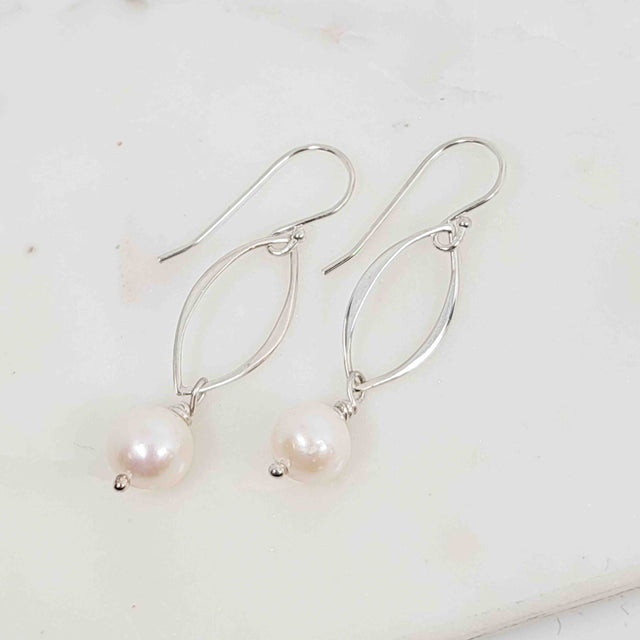 White Pearl Leaf Petal Shape Earrings