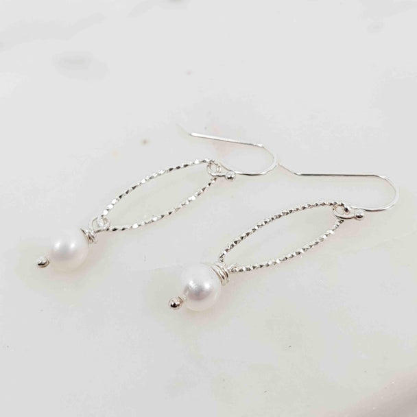White Pearl Oval Sparkle Earrings