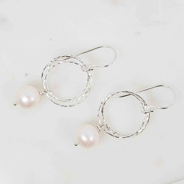 White Pearl Triple Sparkle Circle Drop Earrings
