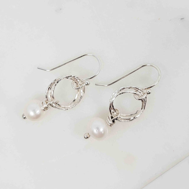 White Pearl Triple Sparkle Circle Drop Earrings