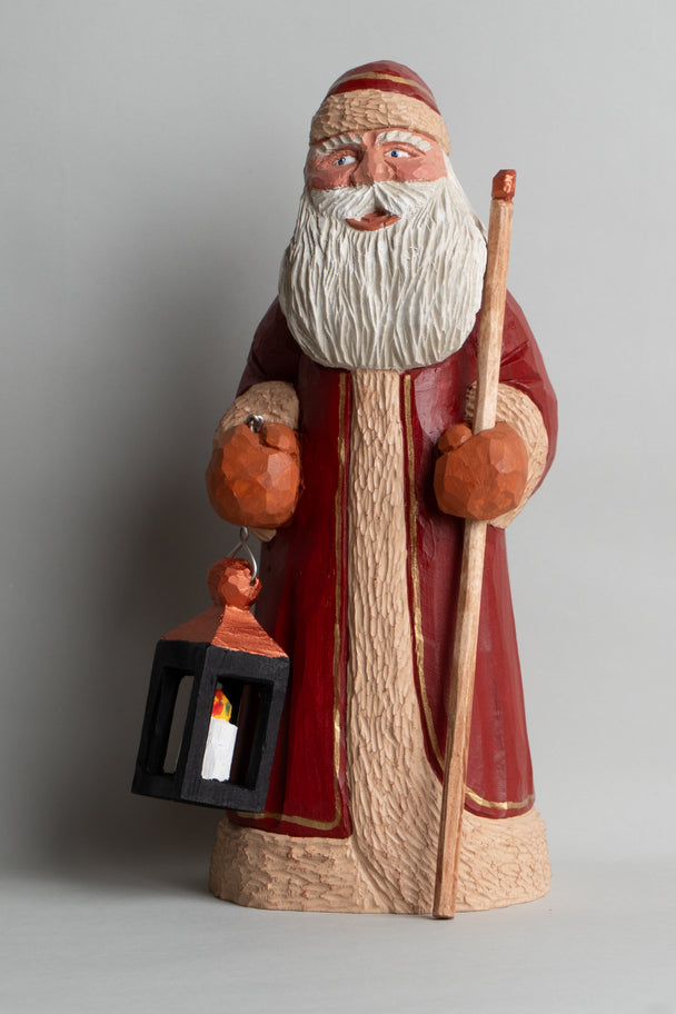 Deep Red Santa With Staff and Lantern