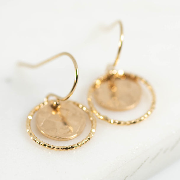 Gold Fill Sparkle Halo Textured Disc Earrings