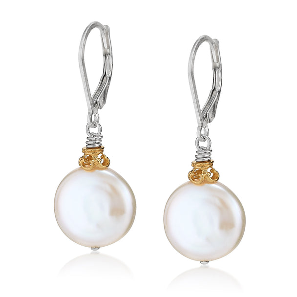 Large Coin Pearl with 18k Gold Vermeil Earrings
