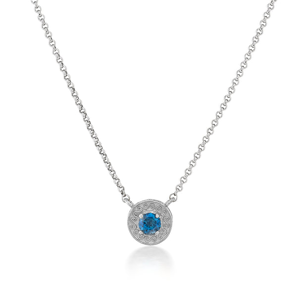 London Blue Topaz Engraved Silver Disc Necklace