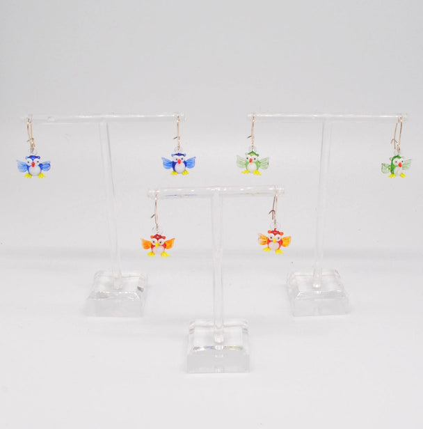 Mini Glass Owl with Wings Out Earrings