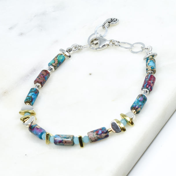 Rainbow Jasper and Aqua Chalcedony Bracelet