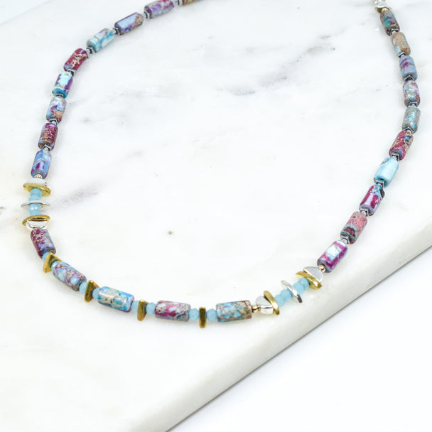 Rainbow Jasper and Aqua Chalcedony Necklace