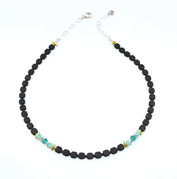 Apatite, Opal, and Black Hematine Necklace