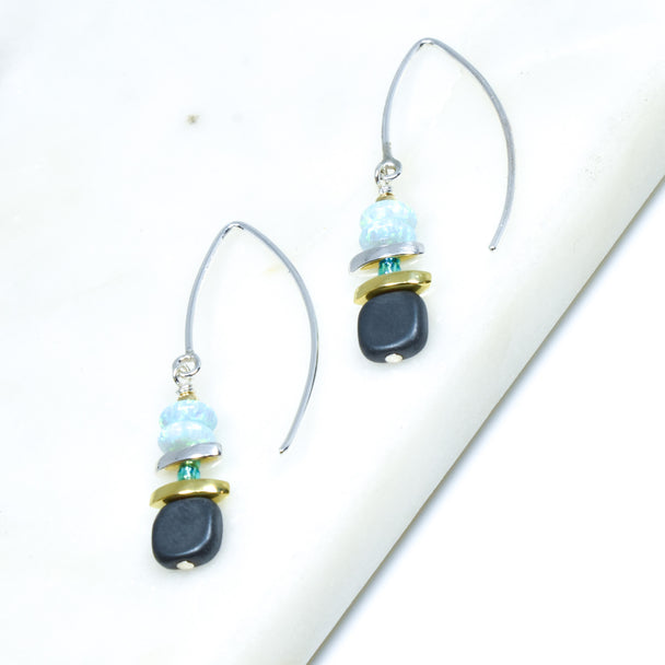 Opal and Black Hematite Drop Earrings