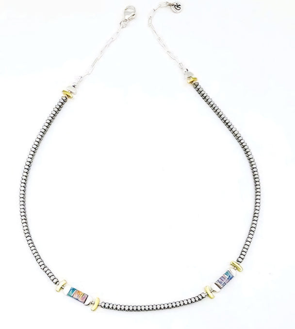 Opal and Matte Gray Hematine Necklace