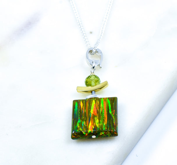 Multi-Colored Opal and Tourmaline Pendant Necklace