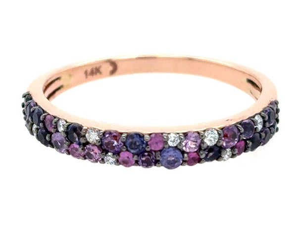 Amethyst, Sapphire, Iolite, and Diamond Pave Ring