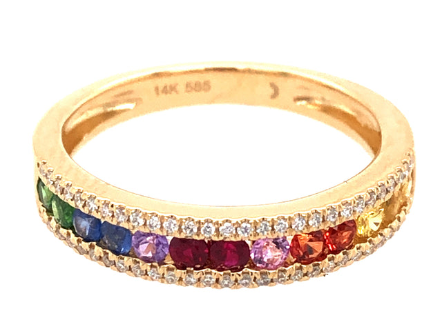 Rainbow Sapphire, Tsavorite, and Diamond Channel Ring
