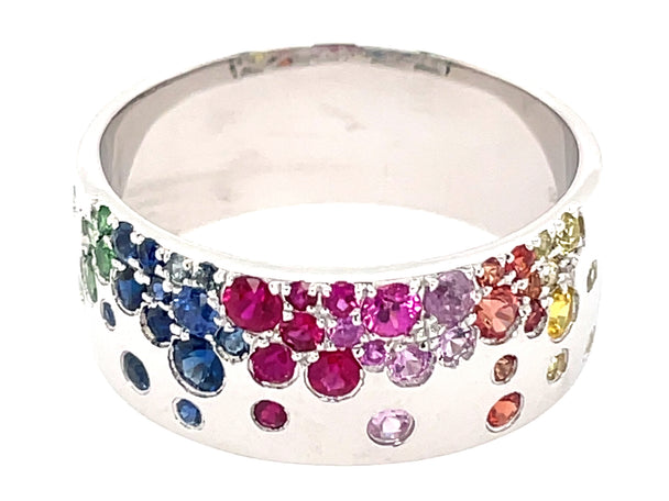 Rainbow Sapphire and Tsavorite Cigar Band Ring