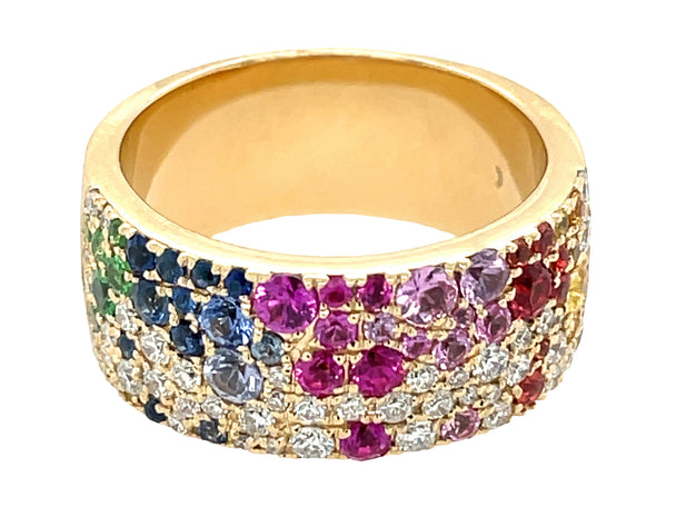 Rainbow Sapphire, Ruby, and Diamond Cigar Ring