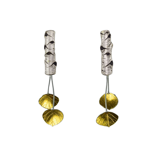 Organic Style Birch Allure Post Earrings with Leaves